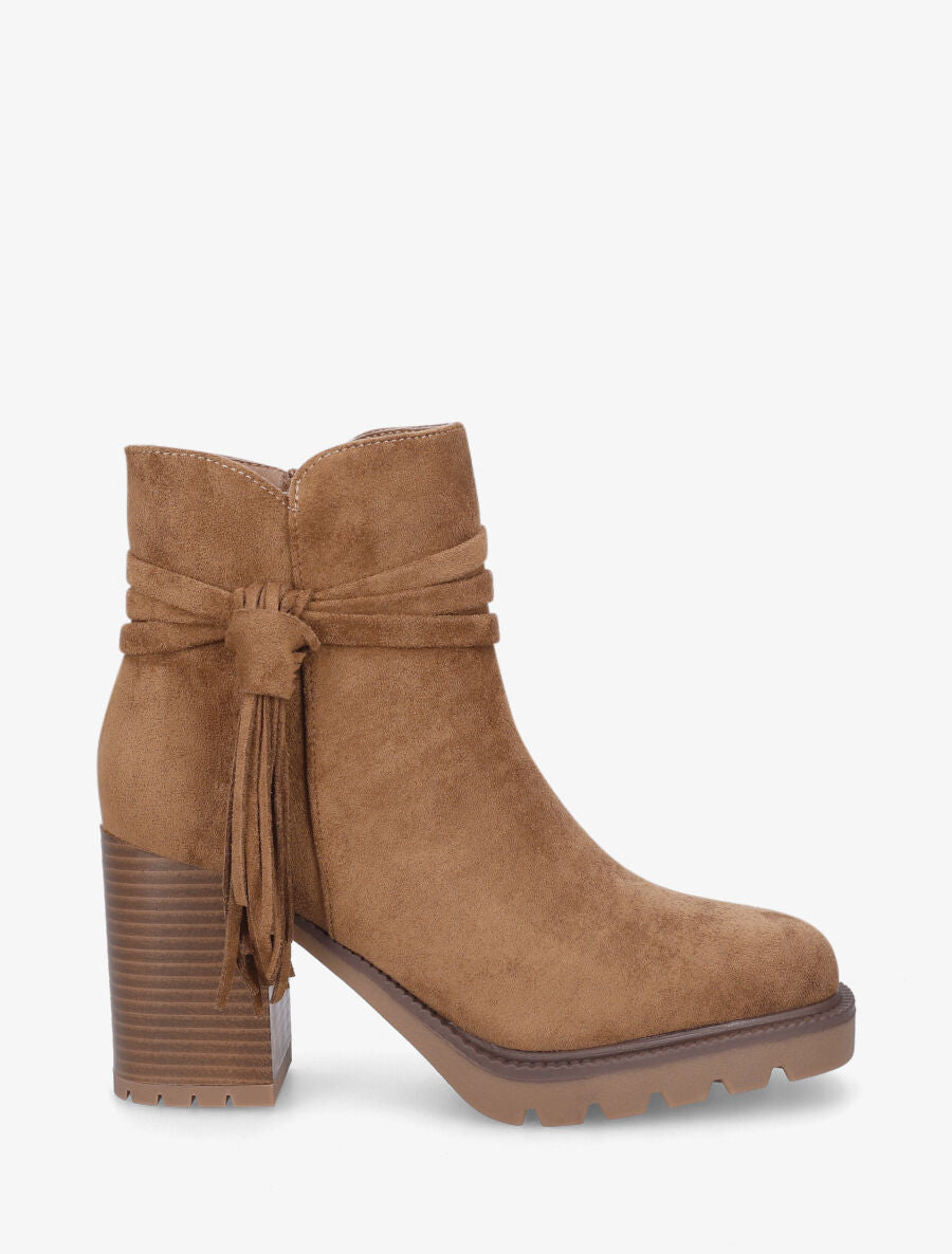 Bottines en suédine à talon - Camel - 1