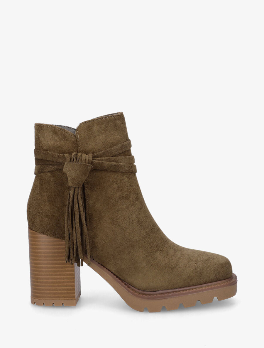 Bottines en suédine à talon - Kaki - 1