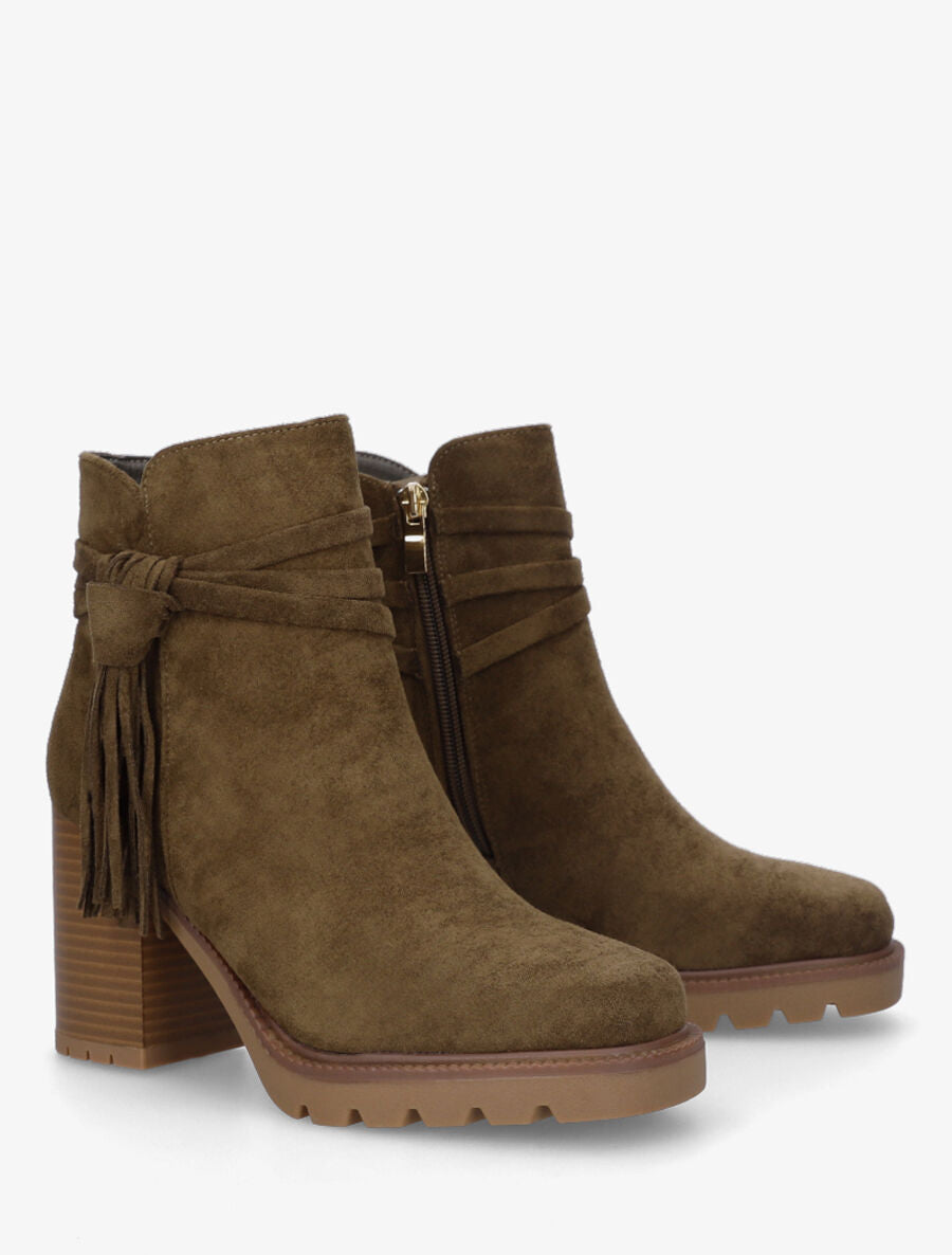 Bottines en suédine à talon - Kaki - 4