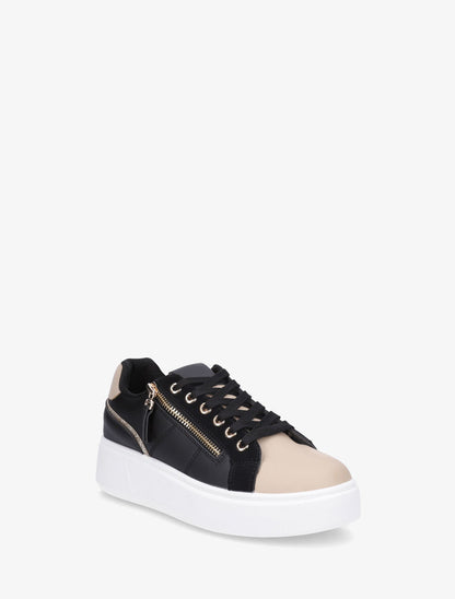 Sneakers en simili à zip décoratif - Noir - 2