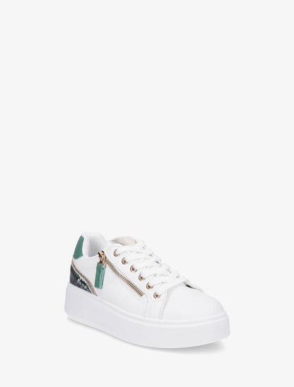 Sneakers en simili à zip décoratif - Vert - 2
