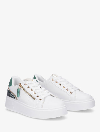 Sneakers en simili à zip décoratif - Vert - 4