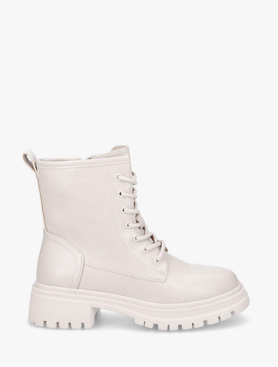 Bottines en simili à lacets - Crème - 5
