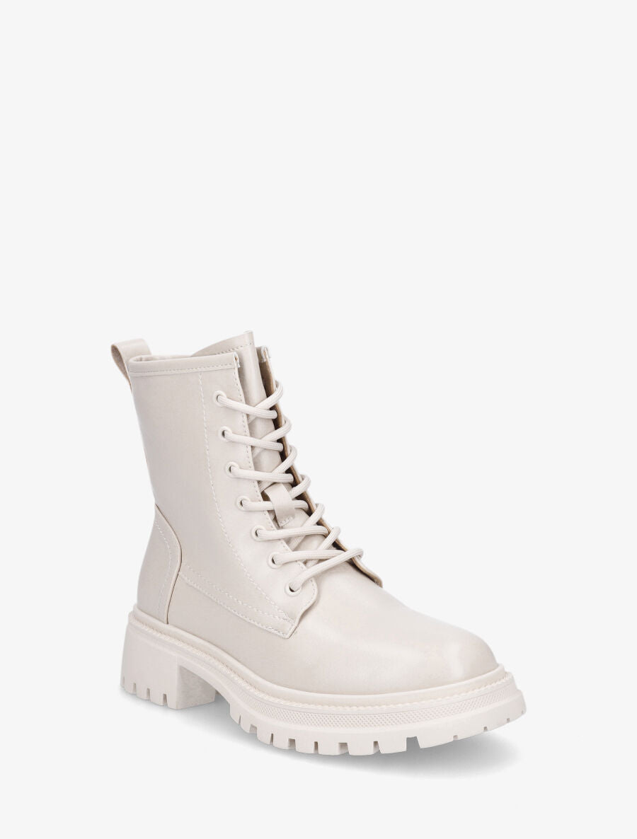 Bottines en simili à lacets - Crème - 2