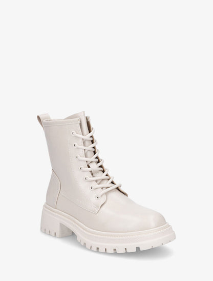 Bottines en simili à lacets - Crème - 2