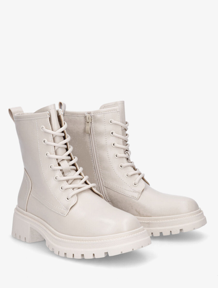Bottines en simili à lacets - Crème - 4