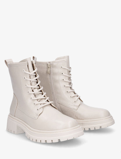 Bottines en simili à lacets - Crème - 4
