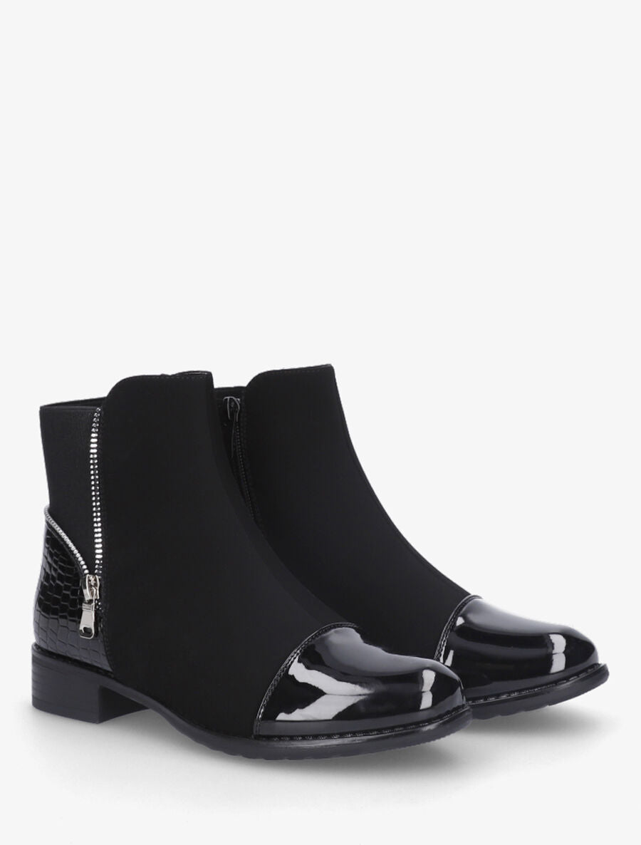 Bottines bi-matière à contrefort élastiqué et effet croco - Noir - 4