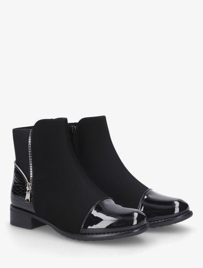 Bottines bi-matière à contrefort élastiqué et effet croco - Noir - 4