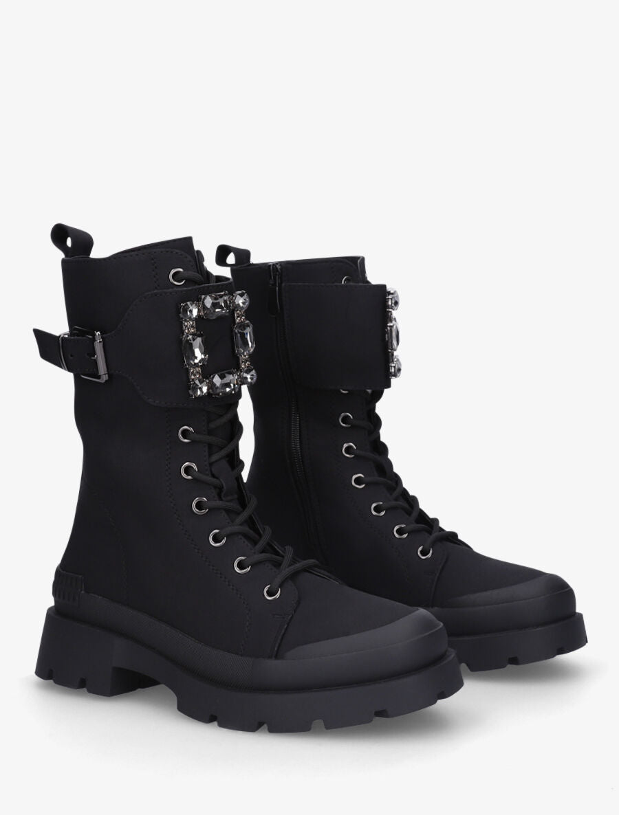 Bottines montantes et bijou en strass - Noir - 4