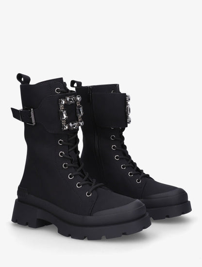 Bottines montantes et bijou en strass - Noir - 4