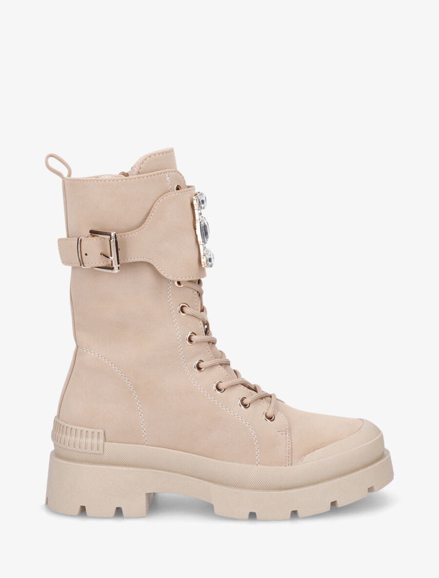 Bottines montantes et bijou en strass - Beige - 5