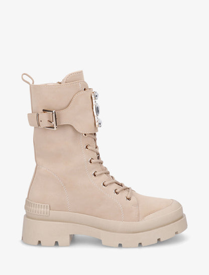 Bottines montantes et bijou en strass - Beige - 5