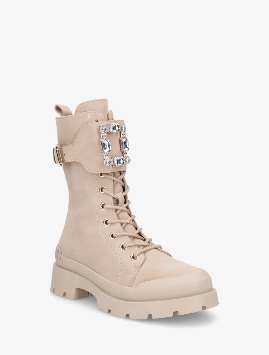 Bottines montantes et bijou en strass - Beige - 2