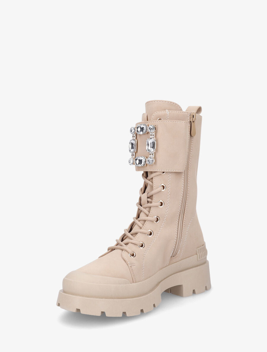Bottines montantes et bijou en strass - Beige - 3