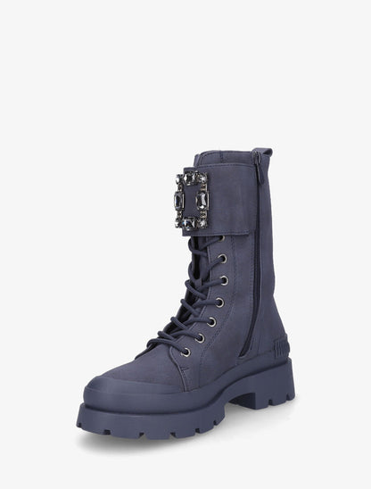 Bottines montantes et bijou en strass - Bleu - 3