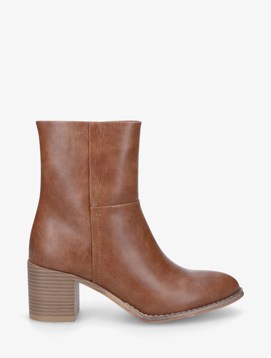 Bottines en simili à talon bloc - Camel - 5