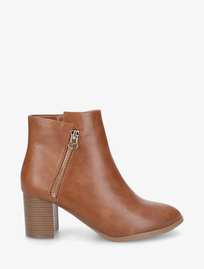 Bottines en simili à zip décoratif - Camel - 5