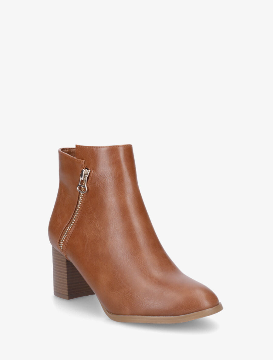 Bottines en simili à zip décoratif - Camel - 2