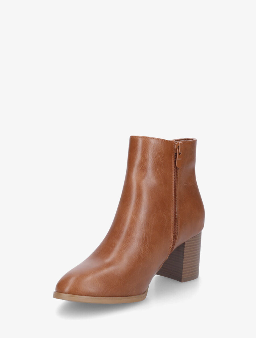 Bottines en simili à zip décoratif - Camel - 3