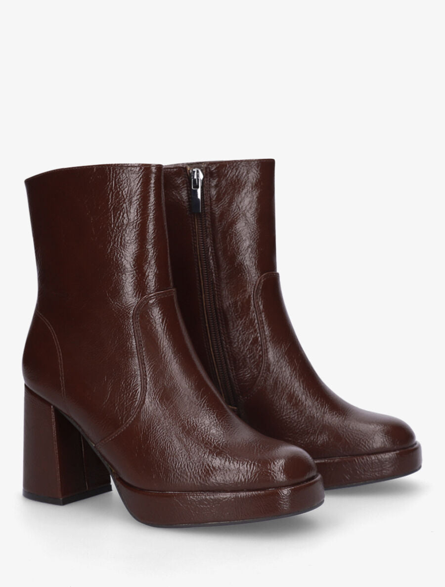 Bottines unies à plateforme - Marron - 4