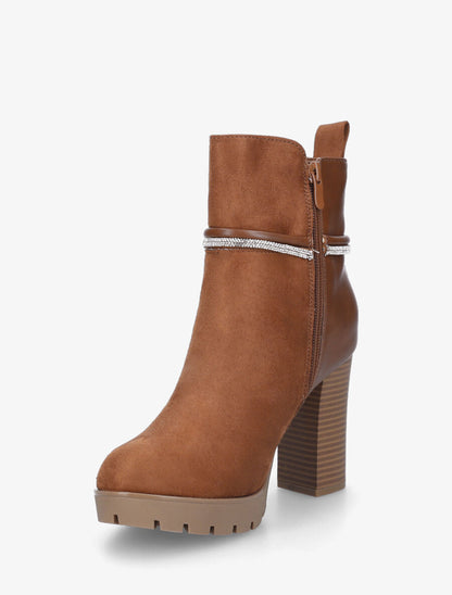 Bottines à talon haut et strass - Camel - 3