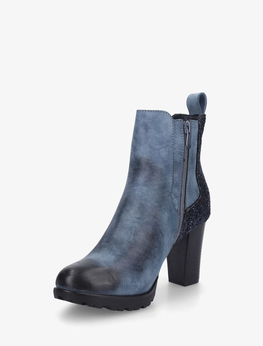 Bottines en simili à contrefort pailleté - Bleu - 3