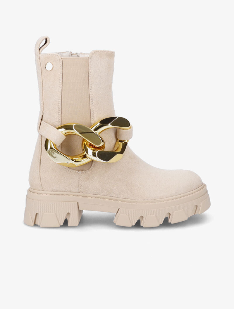 Bottines montantes en suédine à détail maillon - Beige - 2