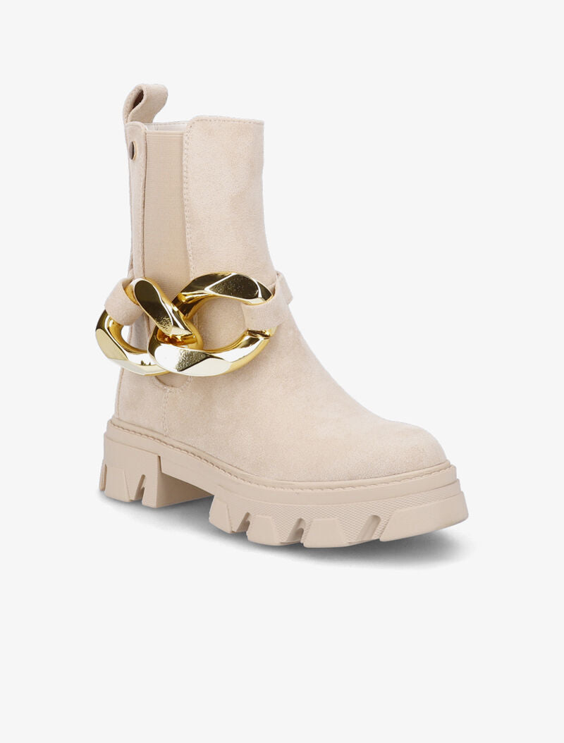 Bottines montantes en suédine à détail maillon - Beige - 3
