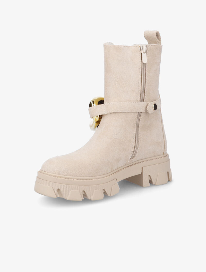 Bottines montantes en suédine à détail maillon - Beige - 4
