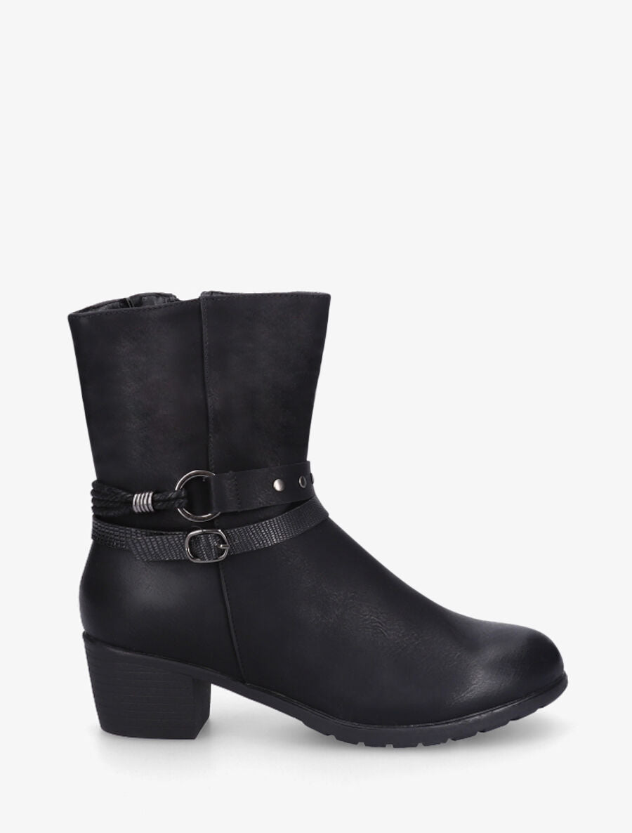 Bottines froncées en simili - Noir - 5