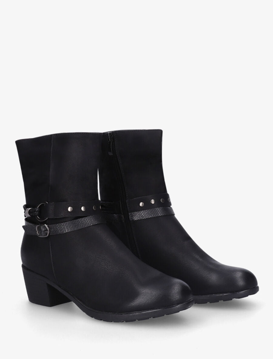 Bottines froncées en simili - Noir - 4