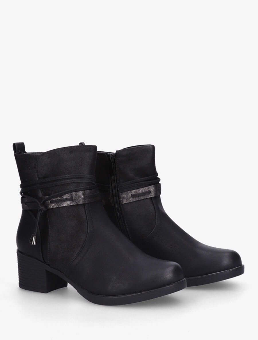 Bottines bi-matière à talon - Noir - 5