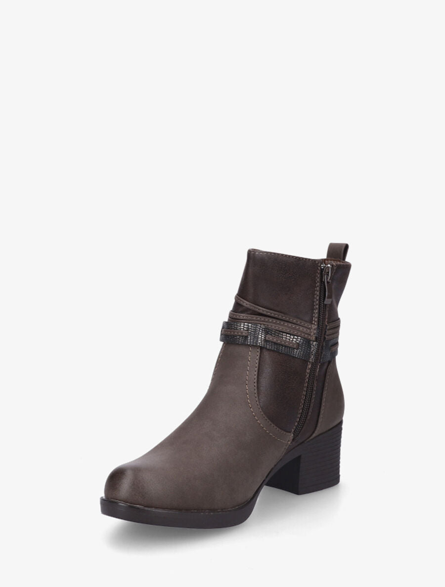 Bottines bi-matière à talon - Marron - 3