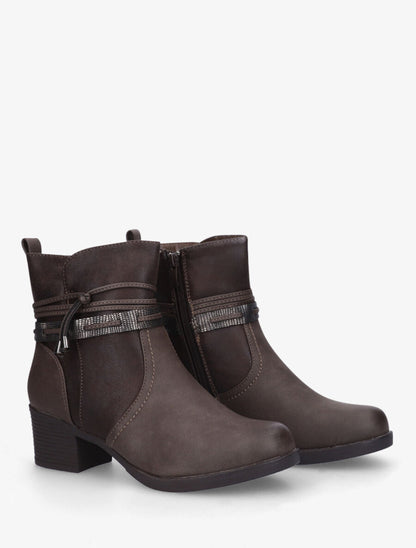 Bottines bi-matière à talon - Marron - 4