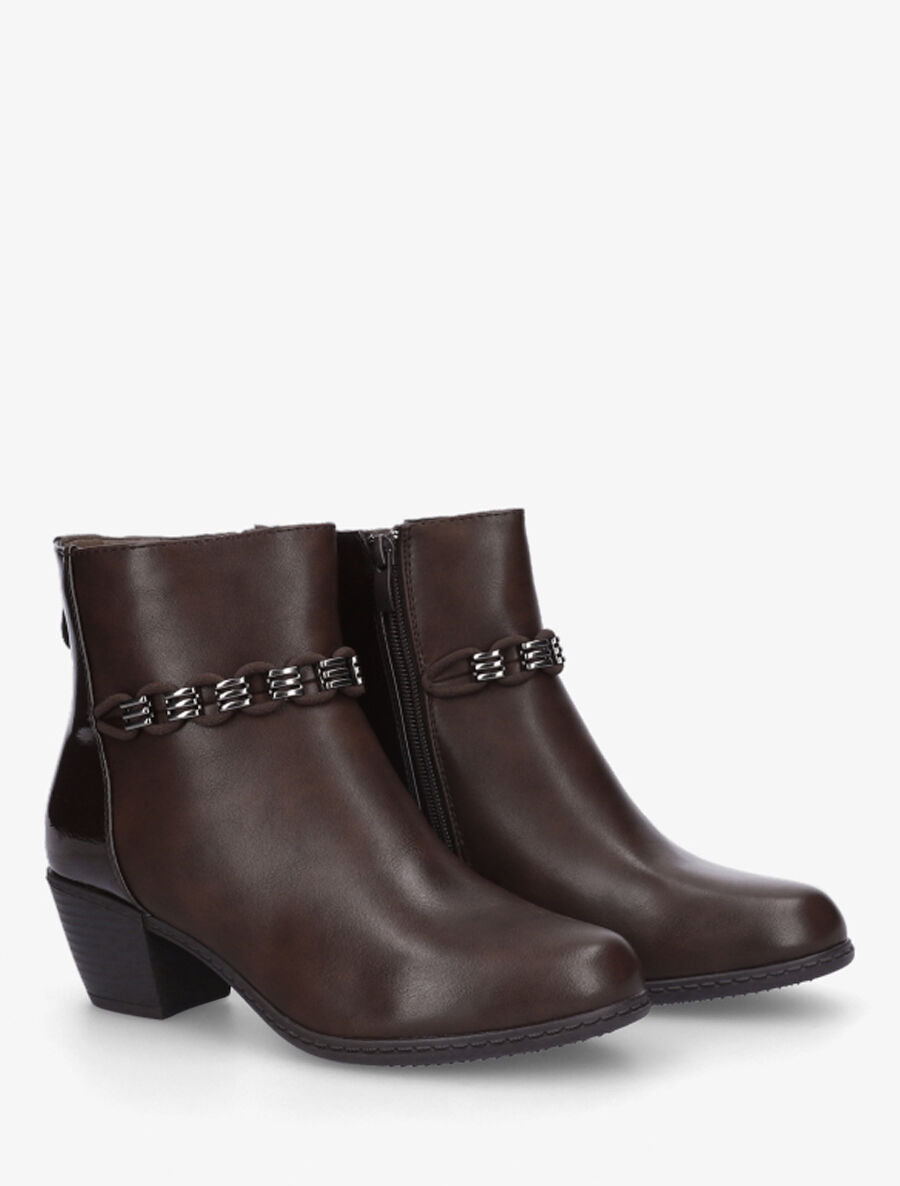 Bottines en simili à contrefort vernis - Marron - 4