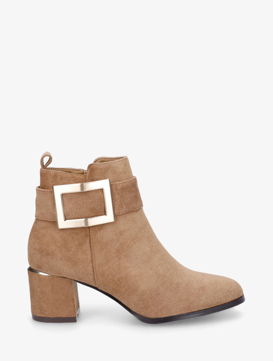 Bottines à boucle en suédine - Camel - 1