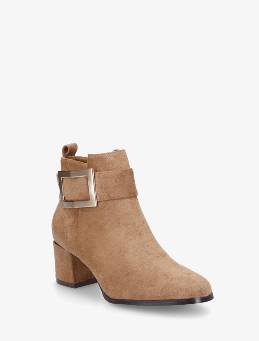 Bottines à boucle en suédine - Camel - 2