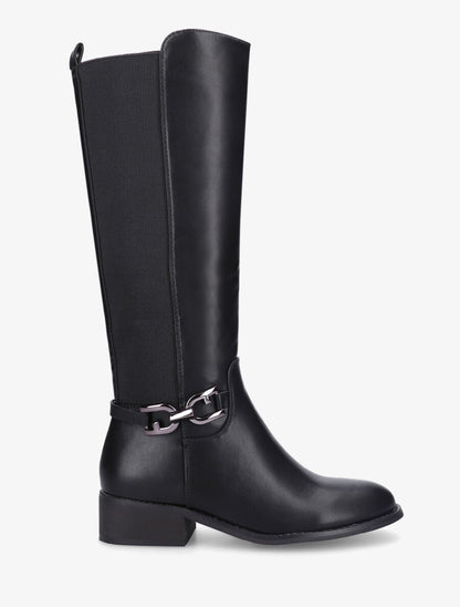 Bottes élastiquées en simili à talon - Noir - 1