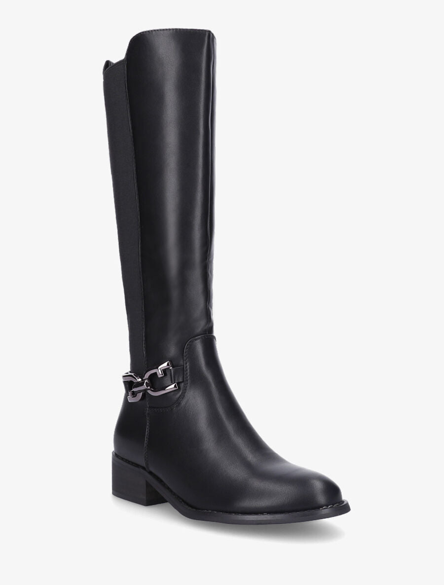 Bottes élastiquées en simili à talon - Noir - 2