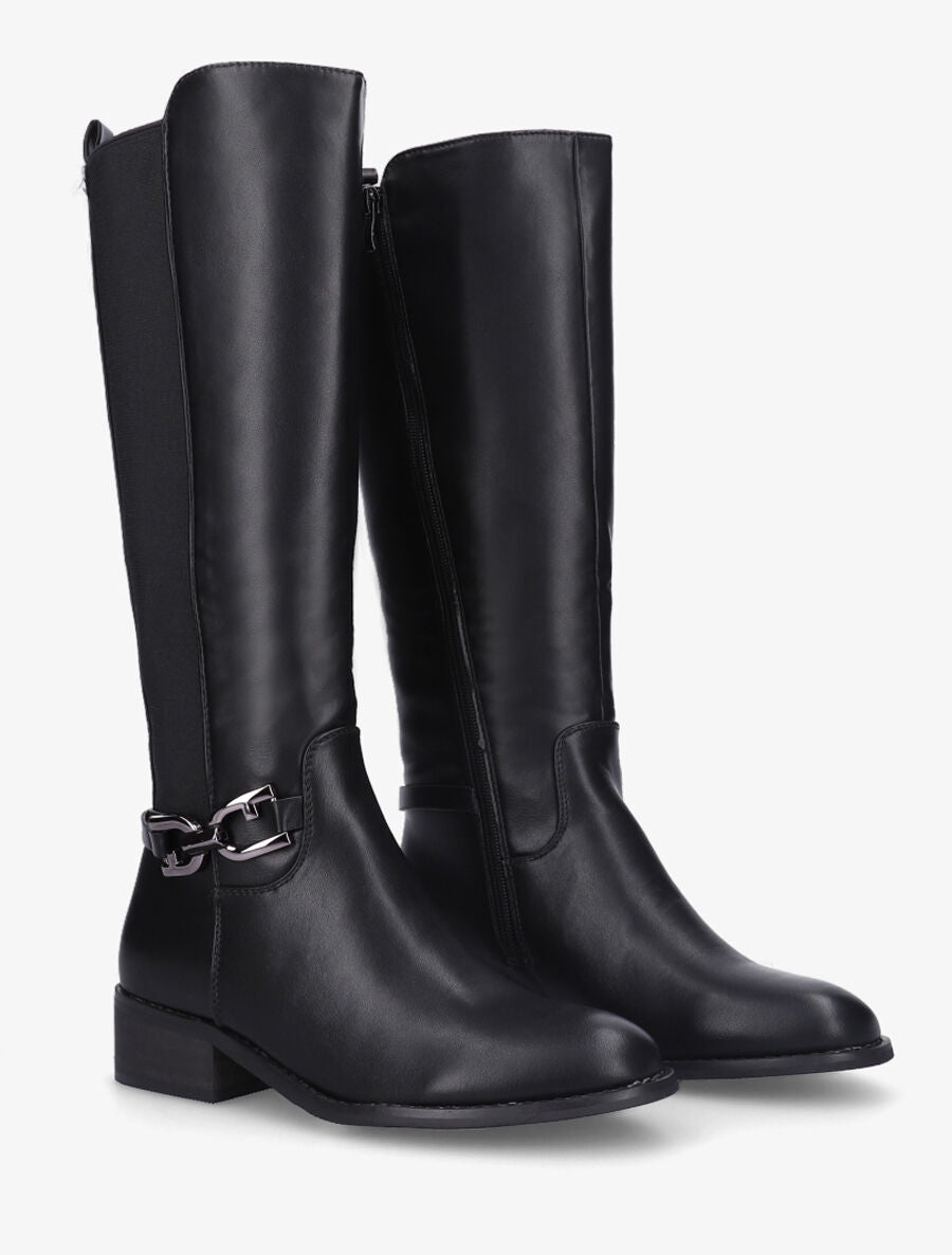 Bottes élastiquées en simili à talon - Noir - 4