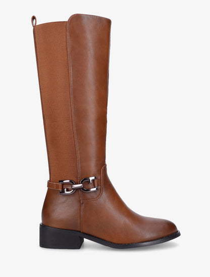 Bottes élastiquées en simili à talon - Camel - 5