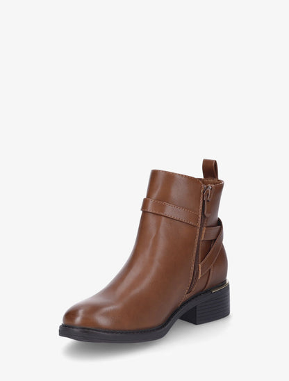 Bottines élastiquées et sanglés en simili - Camel - 3