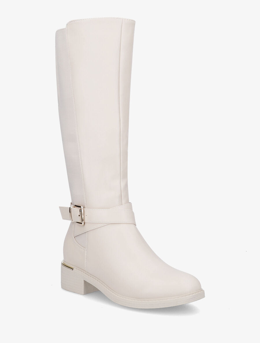 Bottes plates élastiquées en simili - Beige - 2