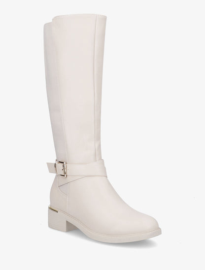 Bottes plates élastiquées en simili - Beige - 2