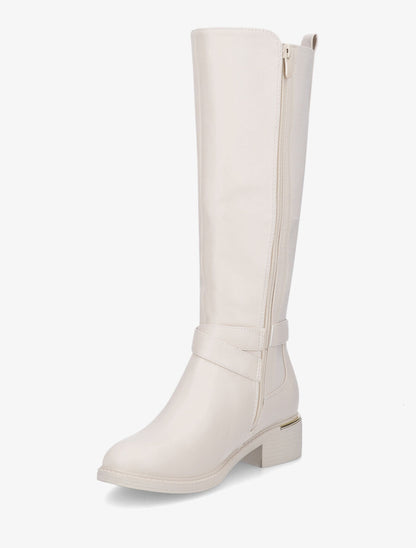 Bottes plates élastiquées en simili - Beige - 3