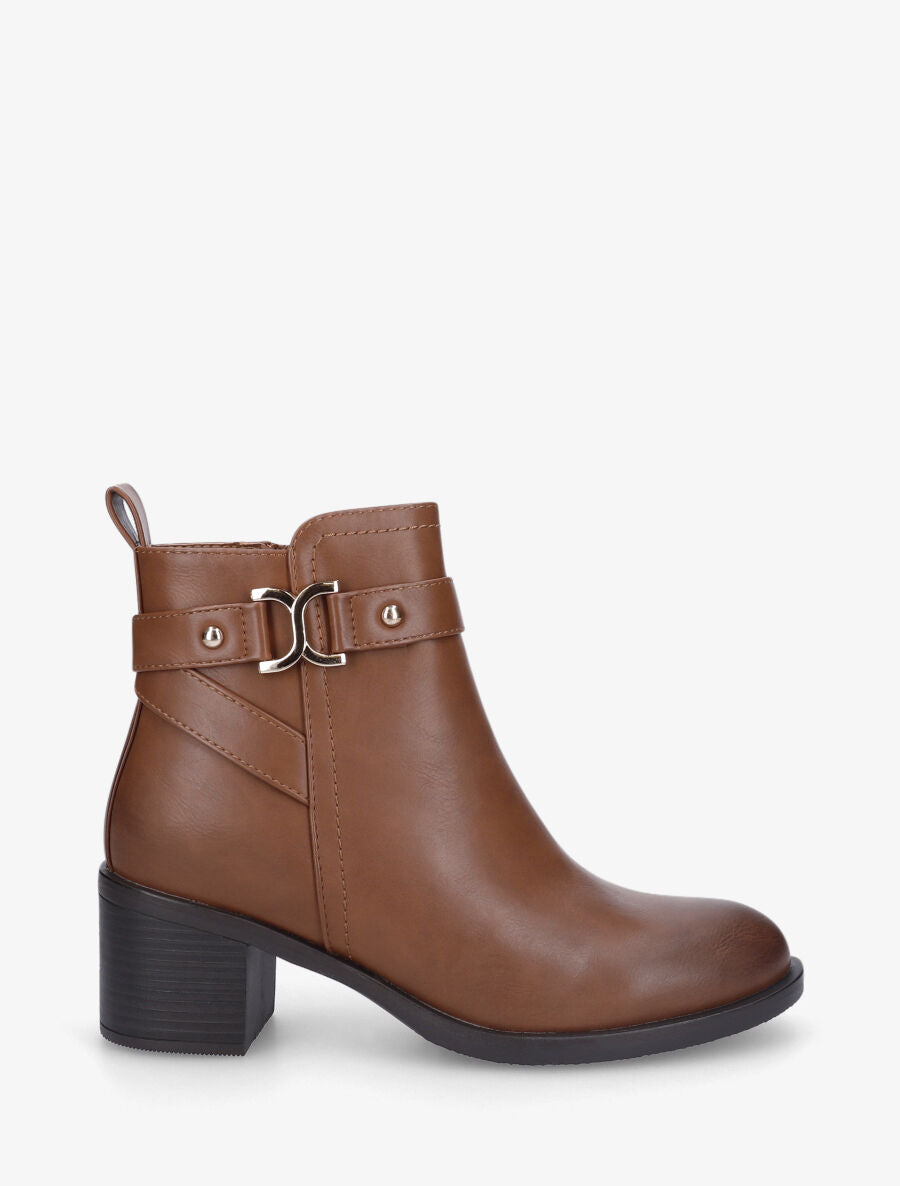 Bottines unies à talon en simili - Camel - 1