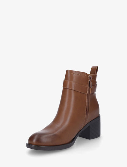 Bottines unies à talon en simili - Camel - 3