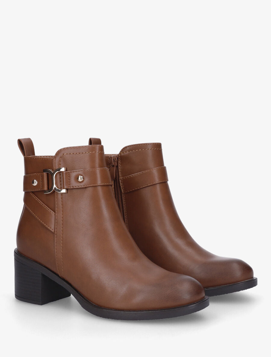 Bottines unies à talon en simili - Camel - 4