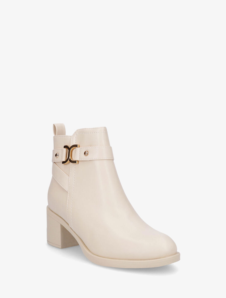 Bottines unies à talon en simili - Beige - 2
